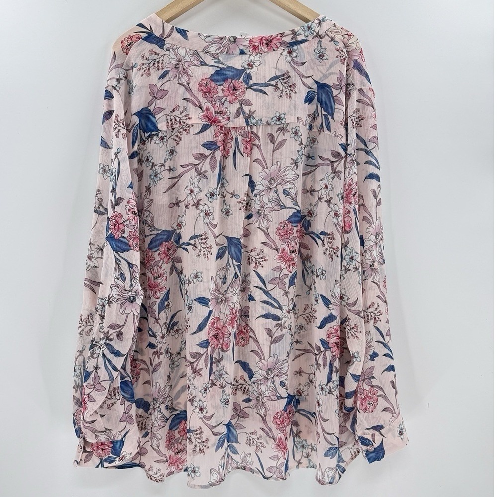 KUT From The Kloth Plus Size Pink Floral Roll Tab Blouse 3x Preppy Career Ofc - Picture 2 of 8